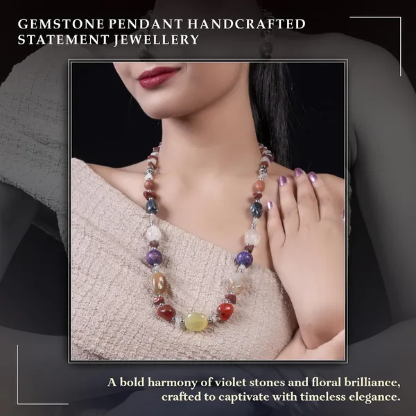 Multi_Stone_Crafted_Beads_Necklace_For_Women_Girls_Ethnic_Boho_Tribal_Statement_Jewellry_With_Hook_Clasp_Handcrafted_Mixed_Beaded_Design_With_Gold_Tone_Spacer_For_Wardrobe_Styling_Gifting