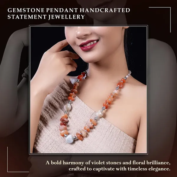 Multi_Stone_Crafted_Beads_Necklace_For_Women_Girls_Ethnic_Boho_Tribal_Statement_Jewellry_With_Hook_Clasp_Handcrafted_Mixed_Beaded_Design_With_Gold_Tone_Spacer_For_Wardrobe_Styling_Gifting