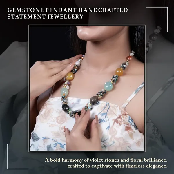 Multi_Stone_Crafted_Beads_Necklace_For_Women_Girls_Ethnic_Boho_Tribal_Statement_Jewellry_With_Hook_Clasp_Handcrafted_Mixed_Beaded_Design_With_Gold_Tone_Spacer_For_Wardrobe_Styling_Gifting