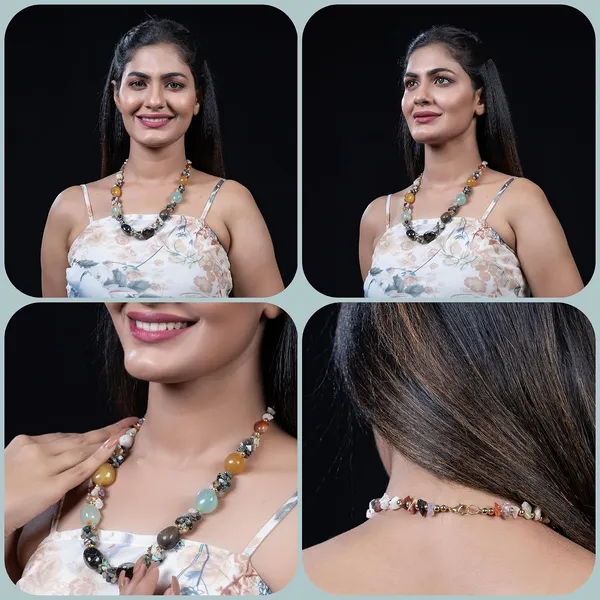 Multi_Stone_Crafted_Beads_Necklace_For_Women_Girls_Ethnic_Boho_Tribal_Statement_Jewellry_With_Hook_Clasp_Handcrafted_Mixed_Beaded_Design_With_Gold_Tone_Spacer_For_Wardrobe_Styling_Gifting