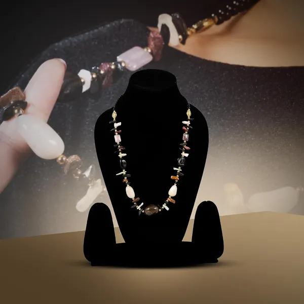 Multi_Stone_Crafted_Beads_Necklace_For_Women_Girls_Ethnic_Boho_Tribal_Statement_Jewellry_With_Hook_Clasp_Handcrafted_Mixed_Beaded_Design_With_Gold_Tone_Spacer_For_Wardrobe_Styling_Gifting