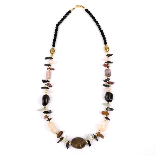 Multi_Stone_Crafted_Beads_Necklace_For_Women_Girls_Ethnic_Boho_Tribal_Statement_Jewellry_With_Hook_Clasp_Handcrafted_Mixed_Beaded_Design_With_Gold_Tone_Spacer_For_Wardrobe_Styling_Gifting