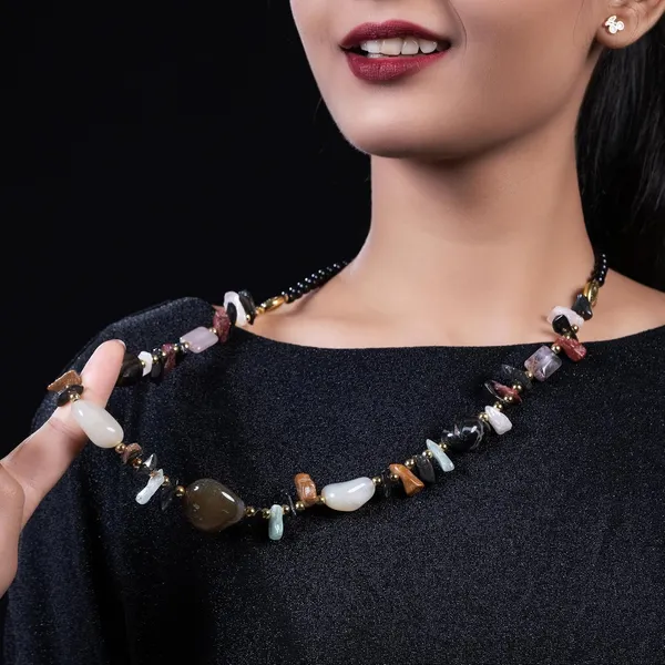 Multi_Stone_Crafted_Beads_Necklace_For_Women_Girls_Ethnic_Boho_Tribal_Statement_Jewellry_With_Hook_Clasp_Handcrafted_Mixed_Beaded_Design_With_Gold_Tone_Spacer_For_Wardrobe_Styling_Gifting