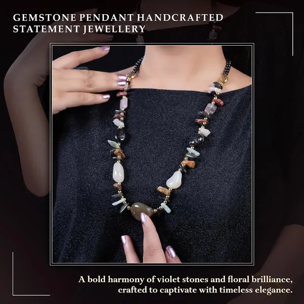 Multi_Stone_Crafted_Beads_Necklace_For_Women_Girls_Ethnic_Boho_Tribal_Statement_Jewellry_With_Hook_Clasp_Handcrafted_Mixed_Beaded_Design_With_Gold_Tone_Spacer_For_Wardrobe_Styling_Gifting