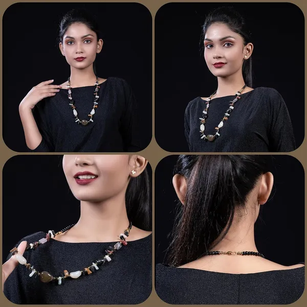 Multi_Stone_Crafted_Beads_Necklace_For_Women_Girls_Ethnic_Boho_Tribal_Statement_Jewellry_With_Hook_Clasp_Handcrafted_Mixed_Beaded_Design_With_Gold_Tone_Spacer_For_Wardrobe_Styling_Gifting