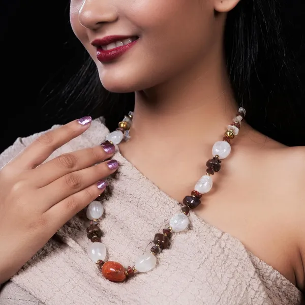 Multi_Stone_Crafted_Beads_Necklace_For_Women_Girls_Ethnic_Boho_Tribal_Statement_Jewellry_With_Hook_Clasp_Handcrafted_Mixed_Beaded_Design_With_Gold_Tone_Spacer_For_Wardrobe_Styling_Gifting
