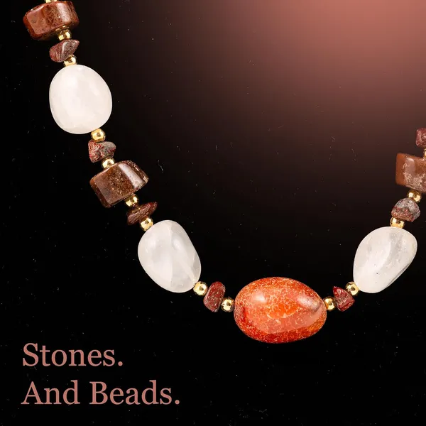 Multi_Stone_Crafted_Beads_Necklace_For_Women_Girls_Ethnic_Boho_Tribal_Statement_Jewellry_With_Hook_Clasp_Handcrafted_Mixed_Beaded_Design_With_Gold_Tone_Spacer_For_Wardrobe_Styling_Gifting