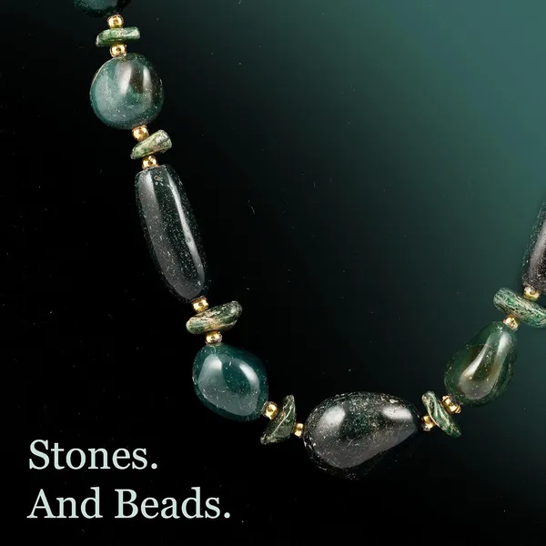 Multi_Stone_Crafted_Beads_Necklace_For_Women_Girls_Ethnic_Boho_Tribal_Statement_Jewellry_With_Hook_Clasp_Handcrafted_Mixed_Beaded_Design_With_Gold_Tone_Spacer_For_Wardrobe_Styling_Gifting