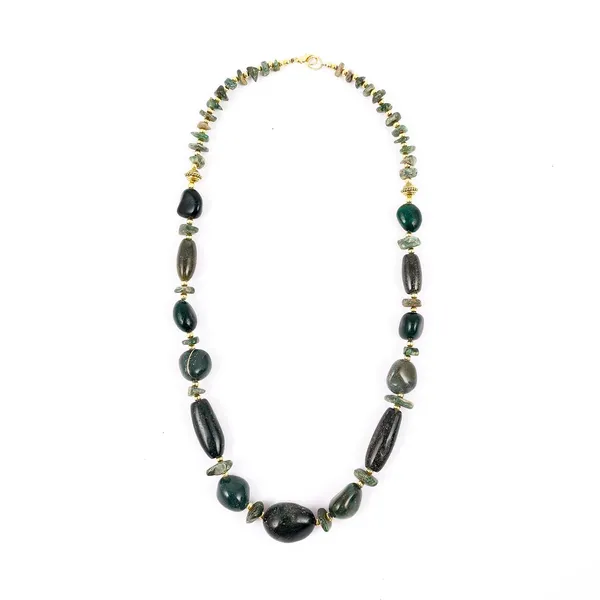 Multi_Stone_Crafted_Beads_Necklace_For_Women_Girls_Ethnic_Boho_Tribal_Statement_Jewellry_With_Hook_Clasp_Handcrafted_Mixed_Beaded_Design_With_Gold_Tone_Spacer_For_Wardrobe_Styling_Gifting