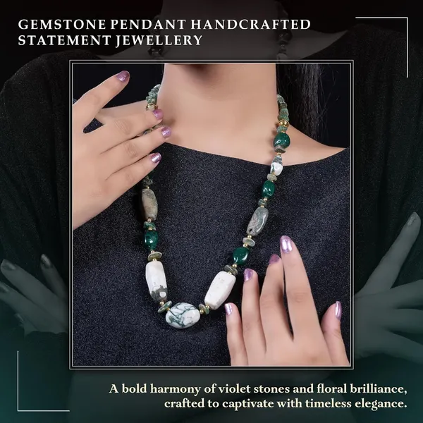 Multi_Stone_Crafted_Beads_Necklace_For_Women_Girls_Ethnic_Boho_Tribal_Statement_Jewellry_With_Hook_Clasp_Handcrafted_Mixed_Beaded_Design_With_Gold_Tone_Spacer_For_Wardrobe_Styling_Gifting