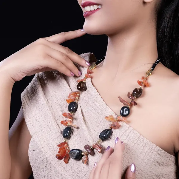 Multi_Stone_Crafted_Beads_Necklace_For_Women_Girls_Ethnic_Boho_Tribal_Statement_Jewellry_With_Hook_Clasp_Handcrafted_Mixed_Beaded_Design_With_Gold_Tone_Spacer_For_Wardrobe_Styling_Gifting
