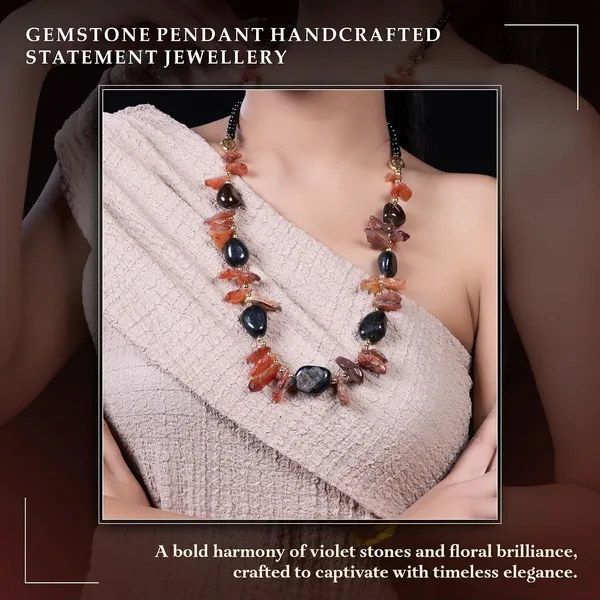 Multi_Stone_Crafted_Beads_Necklace_For_Women_Girls_Ethnic_Boho_Tribal_Statement_Jewellry_With_Hook_Clasp_Handcrafted_Mixed_Beaded_Design_With_Gold_Tone_Spacer_For_Wardrobe_Styling_Gifting