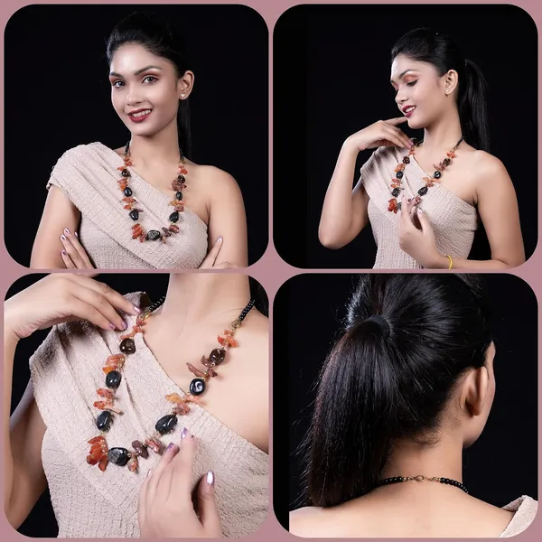 Multi_Stone_Crafted_Beads_Necklace_For_Women_Girls_Ethnic_Boho_Tribal_Statement_Jewellry_With_Hook_Clasp_Handcrafted_Mixed_Beaded_Design_With_Gold_Tone_Spacer_For_Wardrobe_Styling_Gifting