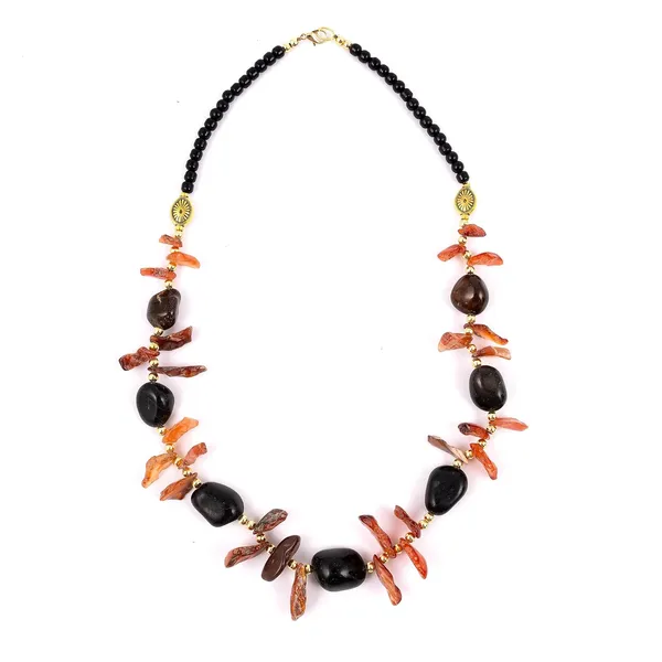 Multi_Stone_Crafted_Beads_Necklace_For_Women_Girls_Ethnic_Boho_Tribal_Statement_Jewellry_With_Hook_Clasp_Handcrafted_Mixed_Beaded_Design_With_Gold_Tone_Spacer_For_Wardrobe_Styling_Gifting