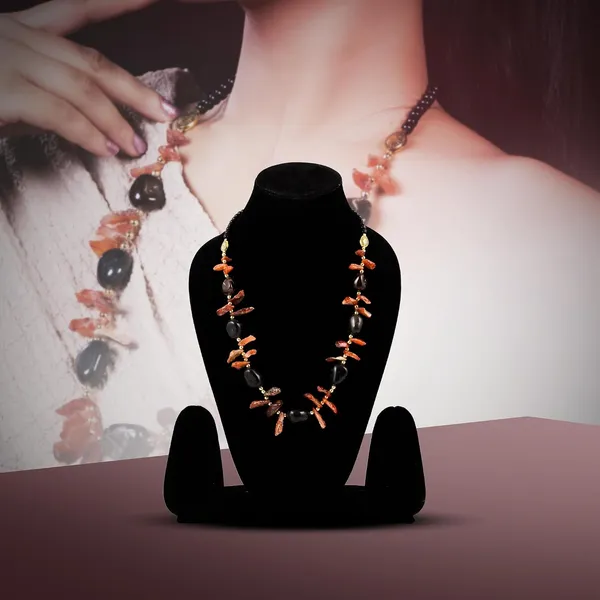Multi_Stone_Crafted_Beads_Necklace_For_Women_Girls_Ethnic_Boho_Tribal_Statement_Jewellry_With_Hook_Clasp_Handcrafted_Mixed_Beaded_Design_With_Gold_Tone_Spacer_For_Wardrobe_Styling_Gifting