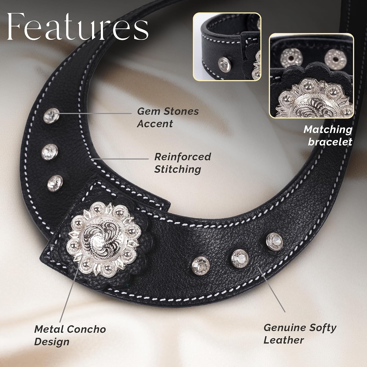 Softy_Crystal_Leather_Necklace_With_Bracelet_Set_Handcrafted_Statement_Jewelry_With_Floral_Concho_Motif_Secure_Snap_Button_Clasp_For_Women_And_Girls