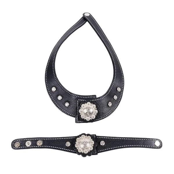 Softy_Crystal_Leather_Necklace_With_Bracelet_Set_Handcrafted_Statement_Jewelry_With_Floral_Concho_Motif_Secure_Snap_Button_Clasp_For_Women_And_Girls