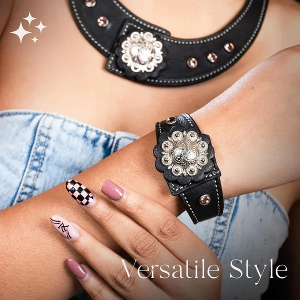 Softy_Crystal_Leather_Necklace_With_Bracelet_Set_Handcrafted_Statement_Jewelry_With_Floral_Concho_Motif_Secure_Snap_Button_Clasp_For_Women_And_Girls
