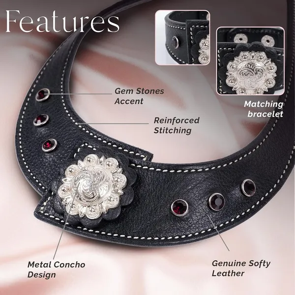 Softy_Crystal_Leather_Necklace_With_Bracelet_Set_Handcrafted_Statement_Jewelry_With_Floral_Concho_Motif_Secure_Snap_Button_Clasp_For_Women_And_Girls