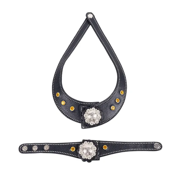 Softy_Crystal_Leather_Necklace_With_Bracelet_Set_Handcrafted_Statement_Jewelry_With_Floral_Concho_Motif_Secure_Snap_Button_Clasp_For_Women_And_Girls