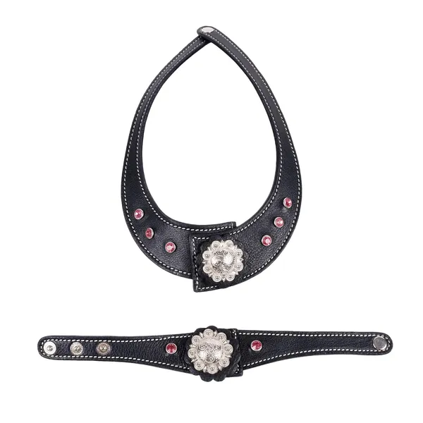 Softy_Crystal_Leather_Necklace_With_Bracelet_Set_Handcrafted_Statement_Jewelry_With_Floral_Concho_Motif_Secure_Snap_Button_Clasp_For_Women_And_Girls