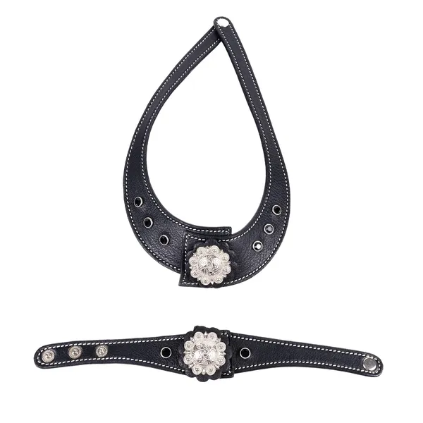 Softy_Crystal_Leather_Necklace_With_Bracelet_Set_Handcrafted_Statement_Jewelry_With_Floral_Concho_Motif_Secure_Snap_Button_Clasp_For_Women_And_Girls