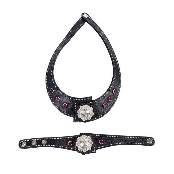 Softy_Crystal_Leather_Necklace_With_Bracelet_Set_Handcrafted_Statement_Jewelry_With_Floral_Concho_Motif_Secure_Snap_Button_Clasp_For_Women_And_Girls