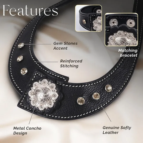 Softy_Crystal_Leather_Necklace_With_Bracelet_Set_Handcrafted_Statement_Jewelry_With_Floral_Concho_Motif_Secure_Snap_Button_Clasp_For_Women_And_Girls