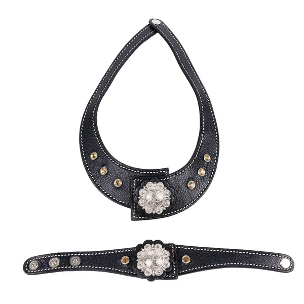 Softy_Crystal_Leather_Necklace_With_Bracelet_Set_Handcrafted_Statement_Jewelry_With_Floral_Concho_Motif_Secure_Snap_Button_Clasp_For_Women_And_Girls