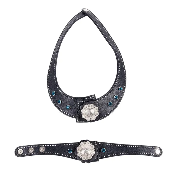 Softy_Crystal_Leather_Necklace_With_Bracelet_Set_Handcrafted_Statement_Jewelry_With_Floral_Concho_Motif_Secure_Snap_Button_Clasp_For_Women_And_Girls