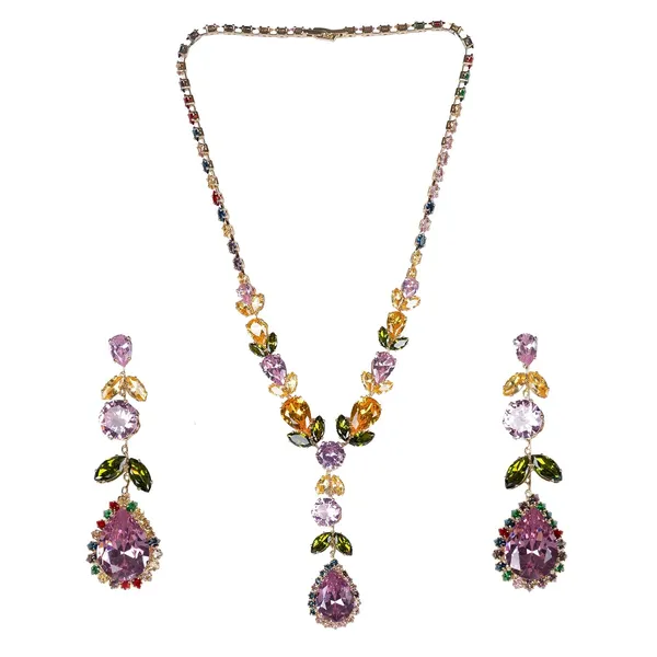 Pink_Yellow_Green_Crystal_Floral_American_Diamond_Necklace_Set_For_Women
