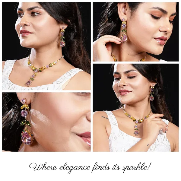 Pink_Yellow_Green_Crystal_Floral_American_Diamond_Necklace_Set_For_Women