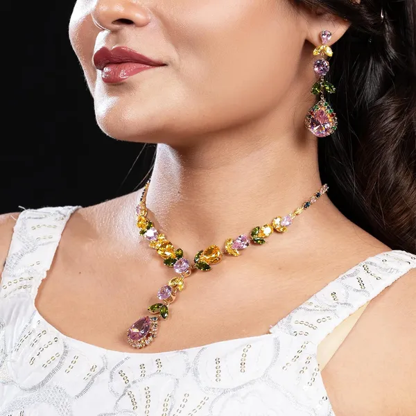 Pink_Yellow_Green_Crystal_Floral_American_Diamond_Necklace_Set_For_Women