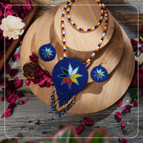 Handmade_Beaded_Medallion_Necklace_With_Matching_Earrings_Huichol_Neckpiece_Native_American_Jewellery_For_Women_Girls