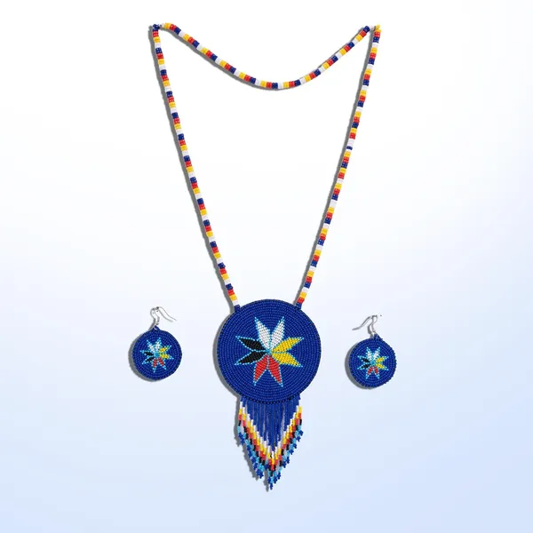 Handmade_Beaded_Medallion_Necklace_With_Matching_Earrings_Huichol_Neckpiece_Native_American_Jewellery_For_Women_Girls