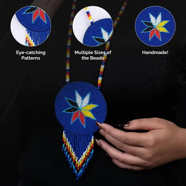 Handmade_Beaded_Medallion_Necklace_With_Matching_Earrings_Huichol_Neckpiece_Native_American_Jewellery_For_Women_Girls