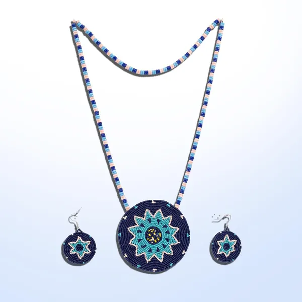 Handmade_Beaded_Medallion_Necklace_With_Matching_Earrings_Huichol_Neckpiece_Native_American_Jewellery_For_Women_Girls
