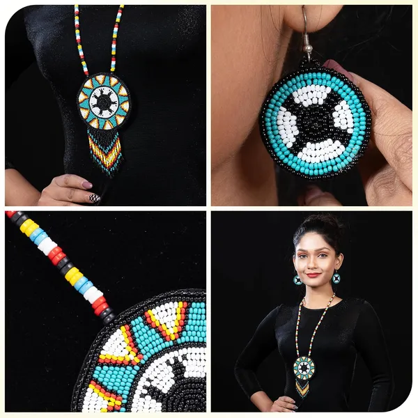 Handmade_Beaded_Medallion_Necklace_With_Matching_Earrings_Huichol_Neckpiece_Native_American_Jewellery_For_Women_Girls