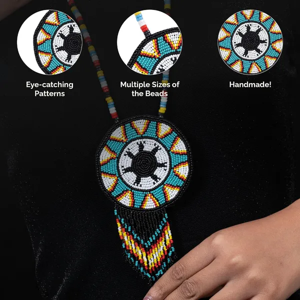 Handmade_Beaded_Medallion_Necklace_With_Matching_Earrings_Huichol_Neckpiece_Native_American_Jewellery_For_Women_Girls