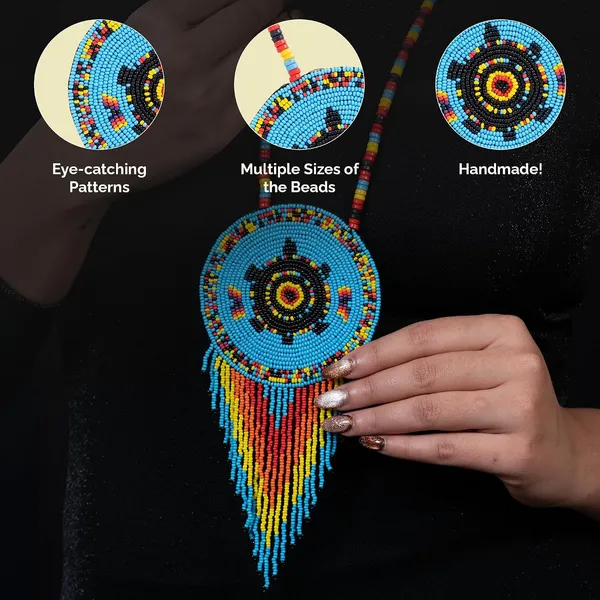 Handmade_Beaded_Medallion_Necklace_With_Matching_Earrings_Huichol_Neckpiece_Native_American_Jewellery_For_Women_Girls