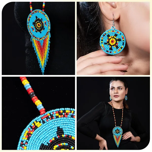 Handmade_Beaded_Medallion_Necklace_With_Matching_Earrings_Huichol_Neckpiece_Native_American_Jewellery_For_Women_Girls