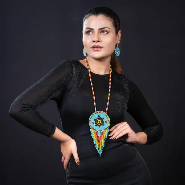 Handmade_Beaded_Medallion_Necklace_With_Matching_Earrings_Huichol_Neckpiece_Native_American_Jewellery_For_Women_Girls