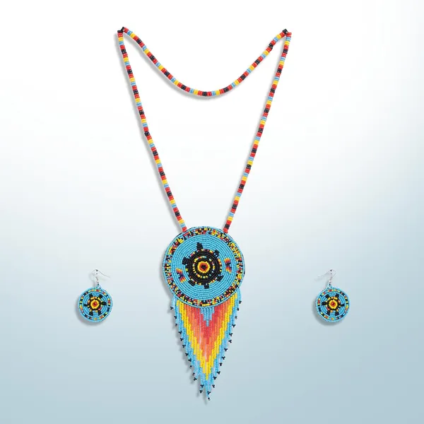 Handmade_Beaded_Medallion_Necklace_With_Matching_Earrings_Huichol_Neckpiece_Native_American_Jewellery_For_Women_Girls