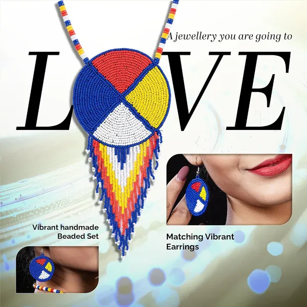 Handmade_Beaded_Medallion_Necklace_With_Matching_Earrings_Huichol_Neckpiece_Native_American_Jewellery_For_Women_Girls