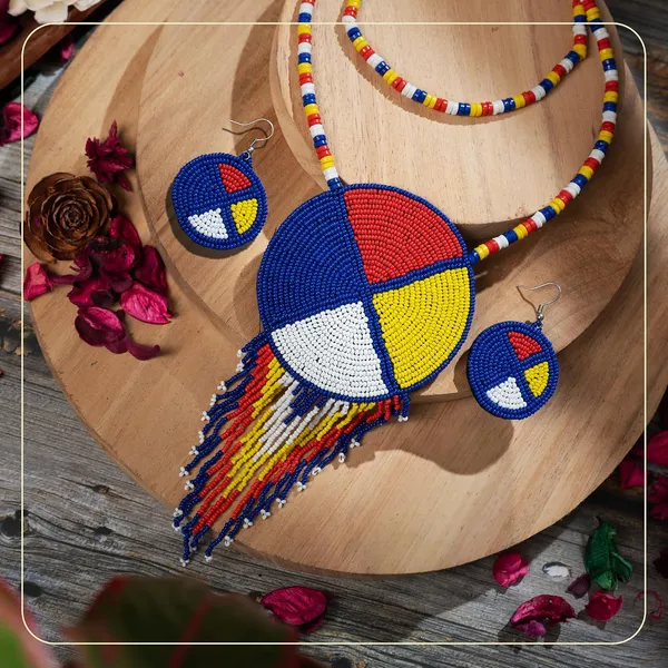 Handmade_Beaded_Medallion_Necklace_With_Matching_Earrings_Huichol_Neckpiece_Native_American_Jewellery_For_Women_Girls
