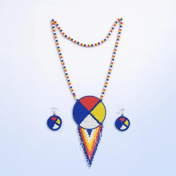 Handmade_Beaded_Medallion_Necklace_With_Matching_Earrings_Huichol_Neckpiece_Native_American_Jewellery_For_Women_Girls