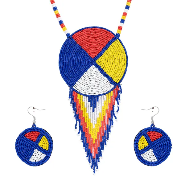 Handmade_Beaded_Medallion_Necklace_With_Matching_Earrings_Huichol_Neckpiece_Native_American_Jewellery_For_Women_Girls