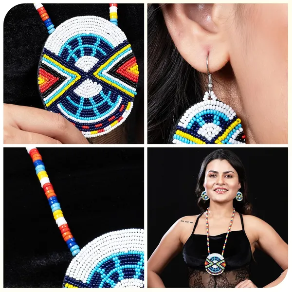 Handmade_Beaded_Medallion_Necklace_With_Matching_Earrings_Huichol_Neckpiece_Native_American_Jewellery_For_Women_Girls
