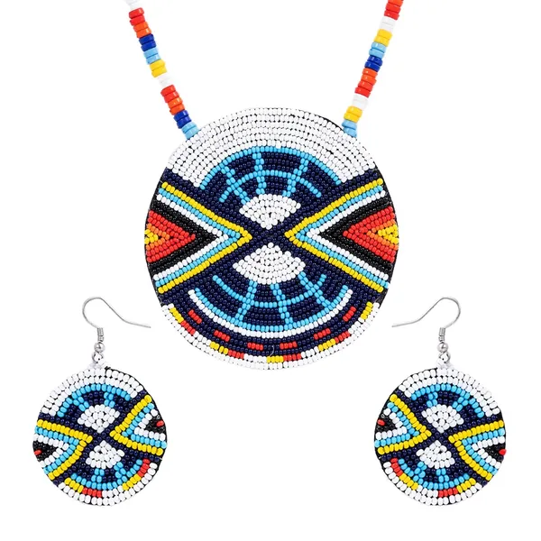 Handmade_Beaded_Medallion_Necklace_With_Matching_Earrings_Huichol_Neckpiece_Native_American_Jewellery_For_Women_Girls