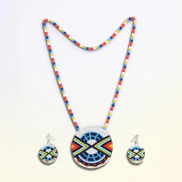 Handmade_Beaded_Medallion_Necklace_With_Matching_Earrings_Huichol_Neckpiece_Native_American_Jewellery_For_Women_Girls
